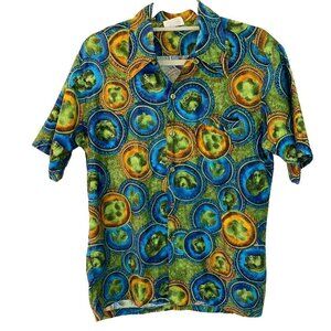 Barefoot In Paradise Mens Hawaiian Shirt Blue Size Medium Vintage King Kalakaua
